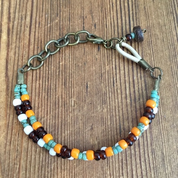 Ladies Double Strand Bracelet,  Orange and Turquoise Blue Ladies Bracelet - Picture 3 of 7